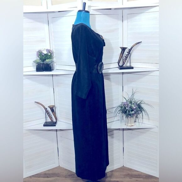 Sacks Fifth Ave vintage 70s 80s oversized blue velour long sleeves midi dress S - Picture 6 of 11